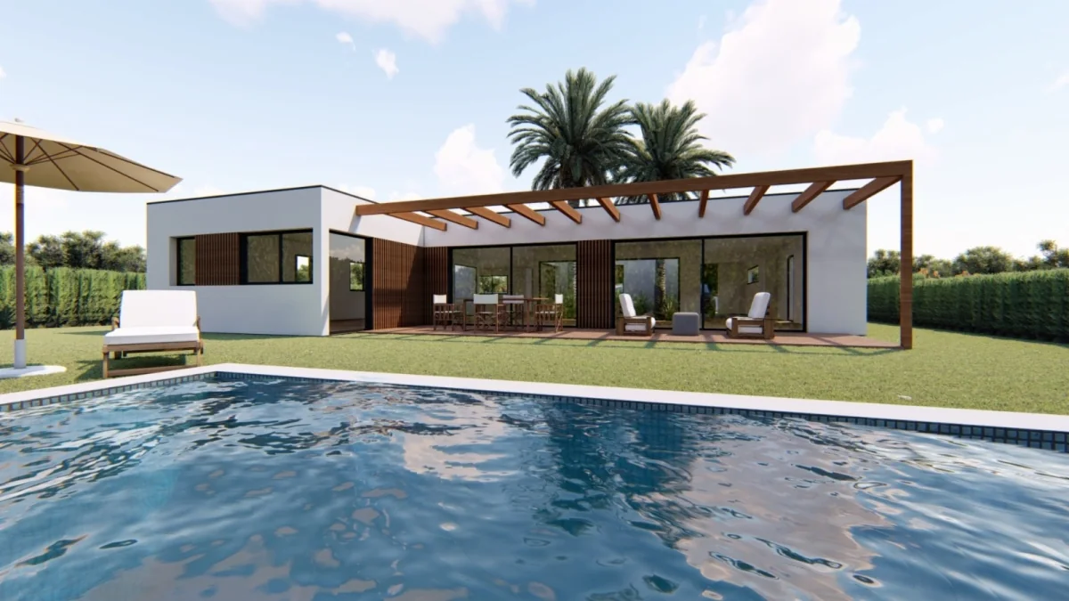 Vivienda modular de diseño contemporáneo con piscina