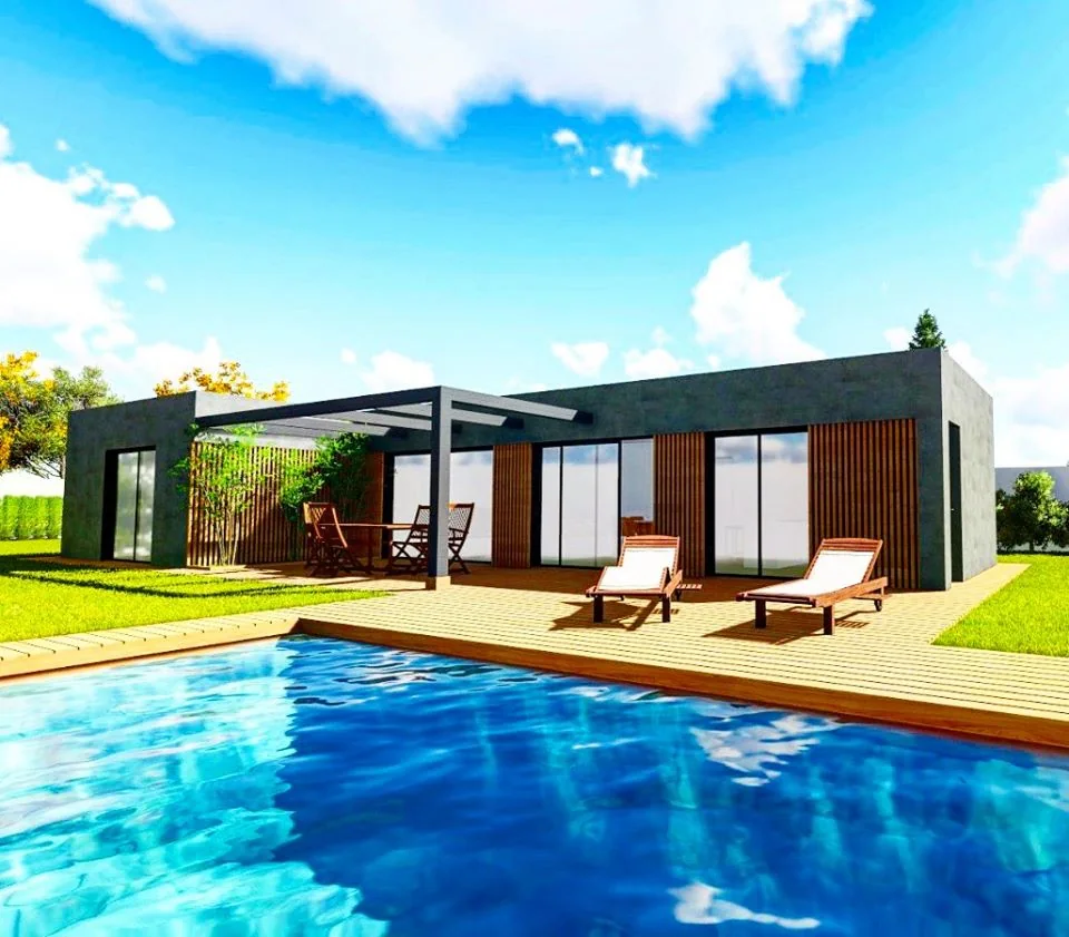 Casa modular de una planta con piscina